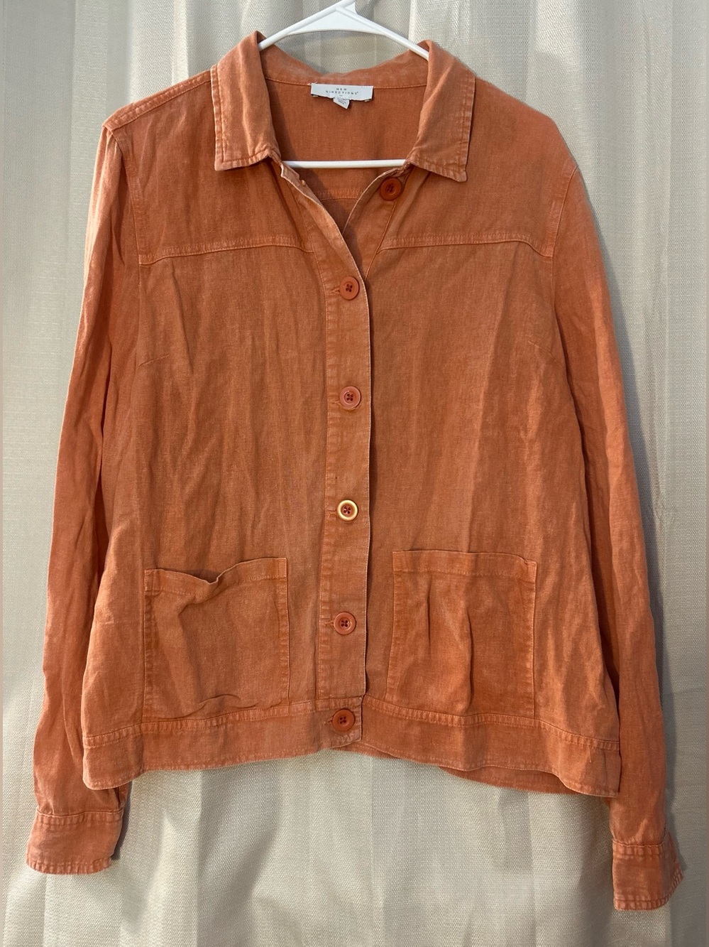 NEW DIRECTIONS Burnt Orange Linen Blend Shacket Shirt Jacket Utility Pocket XL